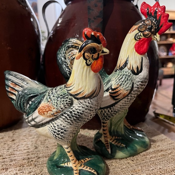 Vintage Ceramic Rooster & Hen Set by Phil Harrington California